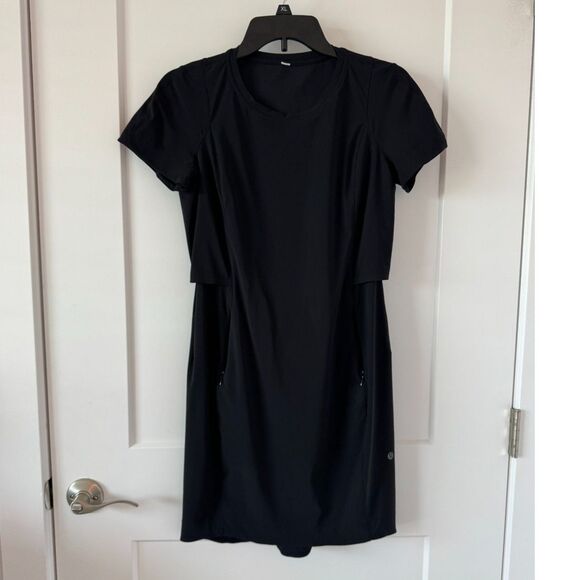 Lululemon Short Sleeve Vented Black Active Dress - Picture 1 of 7